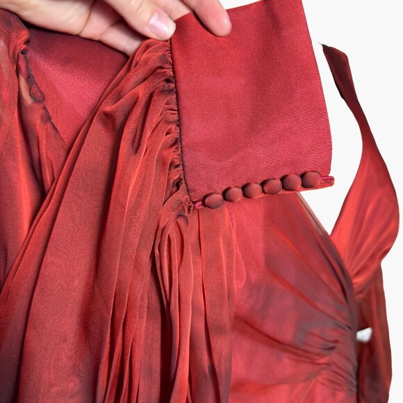 NWT Sheer Blouson Sleeve Surplice Gown in Garnet Sz 16 Red - Picture 9 of 16